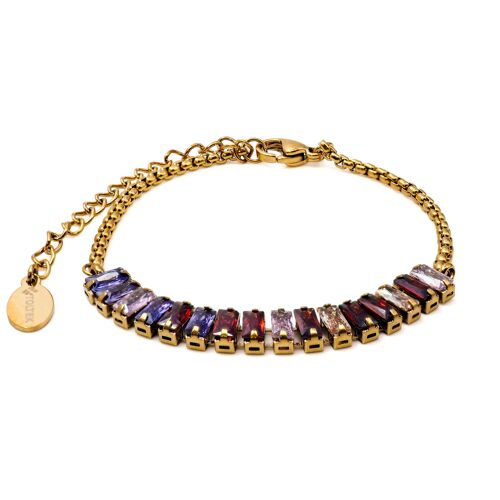 Bracelet en acier - PVD doré - zircons multicolores