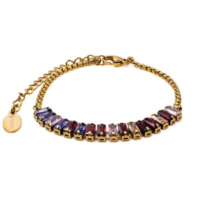 Pulsera de acero - PVD oro - circonitas multicolores