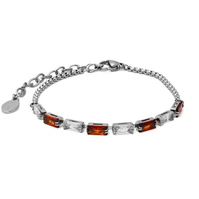 Bracelet en acier - zircons et imitation grenat