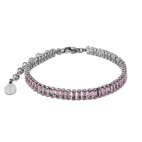 Bracelet en acier - zircons roses facettés