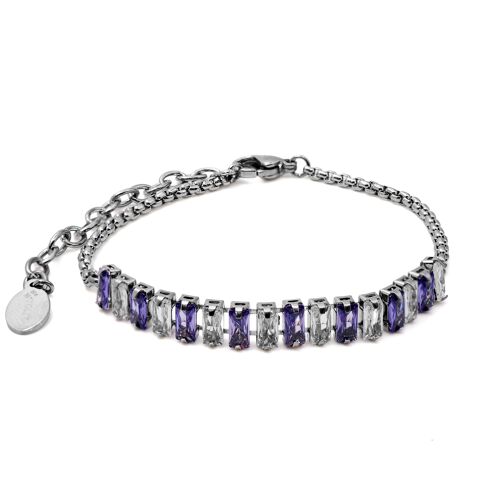 Bracelet en acier - zircons blanc, imita. améthyste