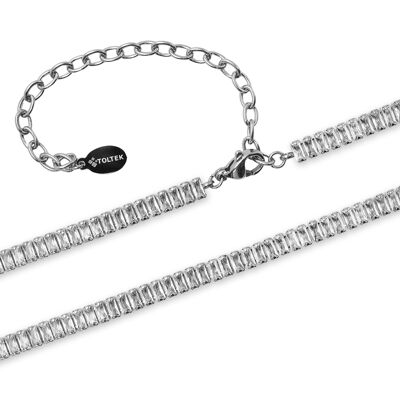 Steel necklace - faceted rectangular zircons