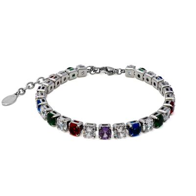 Steel bracelet - white, purple, blue, red zircons