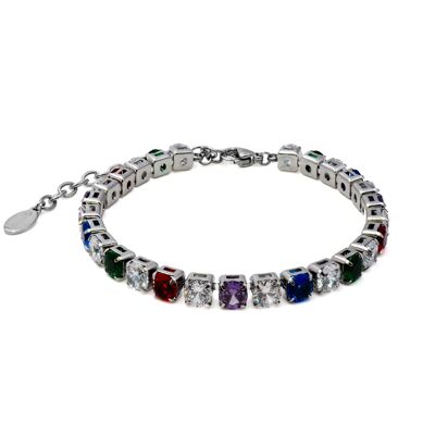 Bracelet en acier - zircons blanc, violet, bleu, rouge