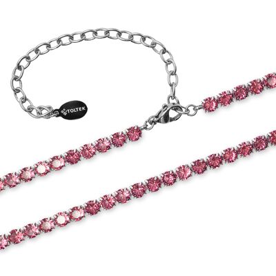 Steel necklace - imitation faceted pink topaz