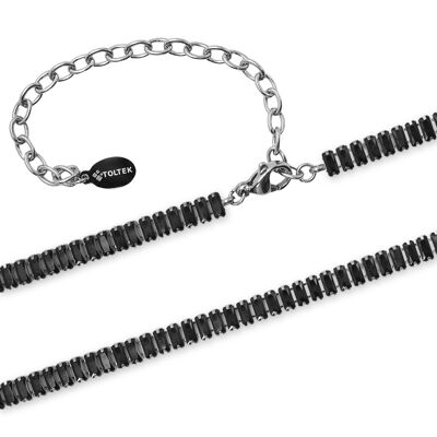 Steel necklace - black spinel imitation