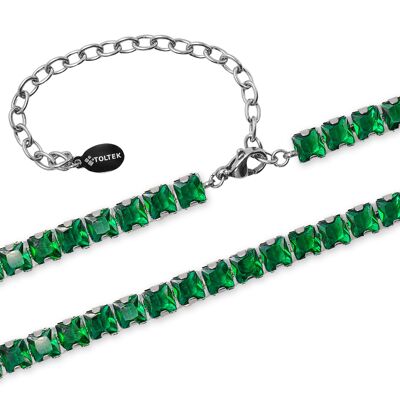 Collana in acciaio - imitazione verde smeraldo quadrato