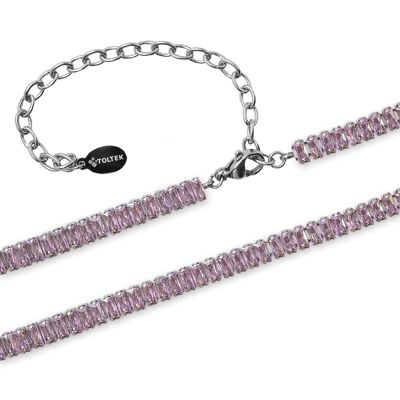 Steel necklace - faceted pink zircons