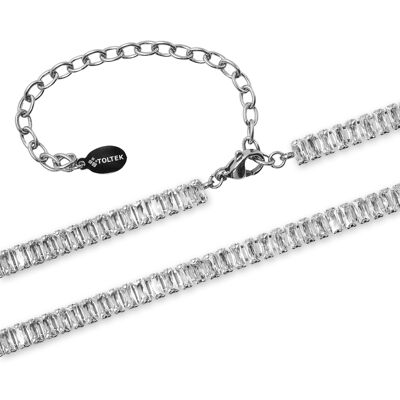 Steel necklace - faceted rectangular zircons