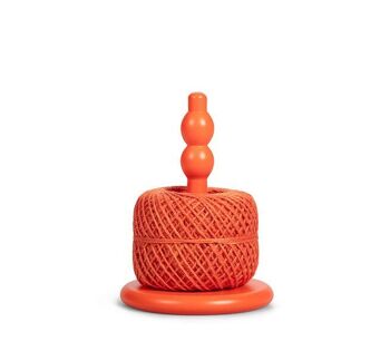 Porte-ficelle en bois avec boule de jute en flamme orange 1