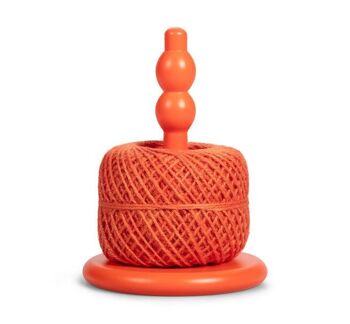 Porte-ficelle en bois avec boule de jute en flamme orange 3