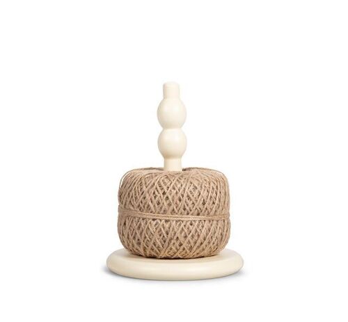 Wooden Twine Holder with Jute Ball in Pearl White