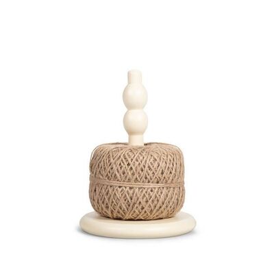 Wooden Twine Holder with Jute Ball in Pearl White