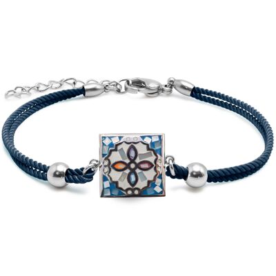 Bracelet en acier coton bleu - email et nacre