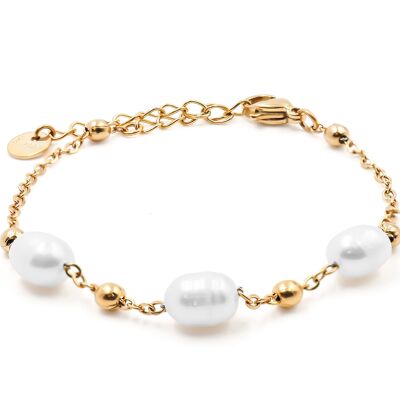 Pulsera de acero dorado - perlas naturales