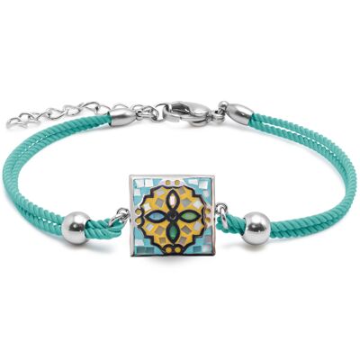 Bracelet en acier coton cyan - email et nacre