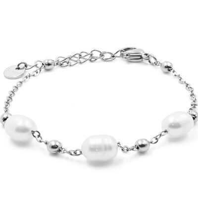 Steel bracelet - natural pearls