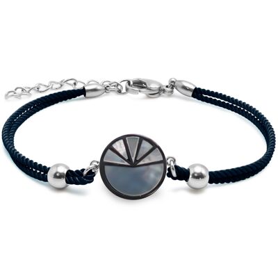 Bracelet en acier coton bleu foncé - email et nacre