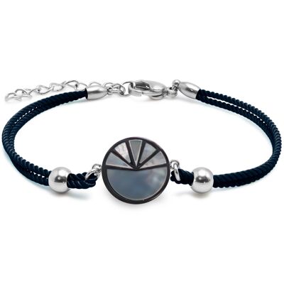 Brazalete de acero de algodón azul oscuro - correo electrónico y nácar