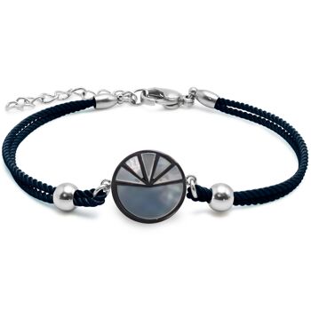 Bracelet en acier coton bleu foncé - email et nacre