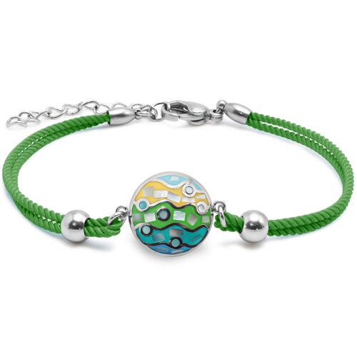 Bracelet en acier coton vert - email et nacre