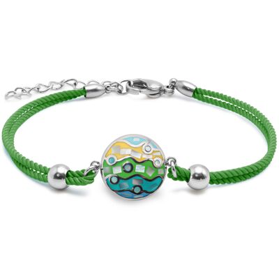 Green cotton steel bracelet - email and mother-of-pearl