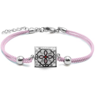 Pink cotton steel bracelet - email and mother-of-pearl