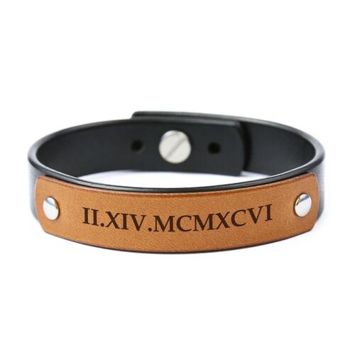 Personalized Black Leather Bracelet With An Additional Leather Detail