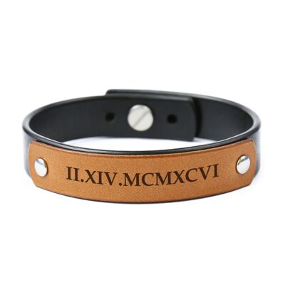 Pulsera de cuero negra personalizada con detalle de cuero adicional