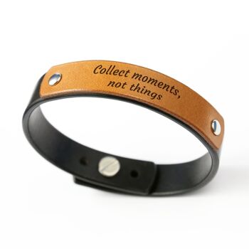 Bracelet en cuir noir personnalisé avec un détail en cuir supplémentaire 2