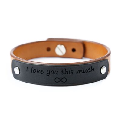 Personalized Brown Leather Bracelet With An Additional Black Leather Detail