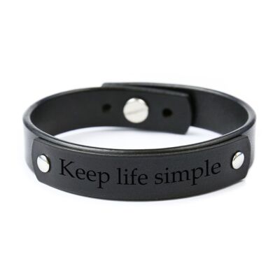 Personalized Black Leather Bracelet With An Additional Black Leather Detail