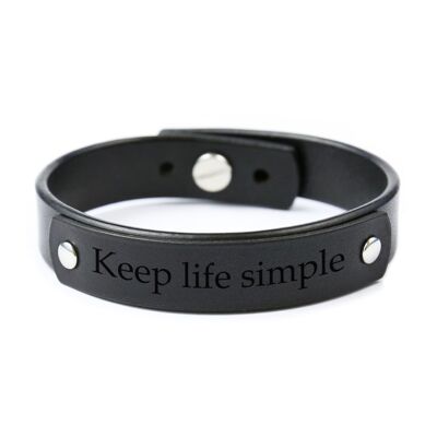 Pulsera de cuero negro personalizada con un detalle adicional de cuero negro