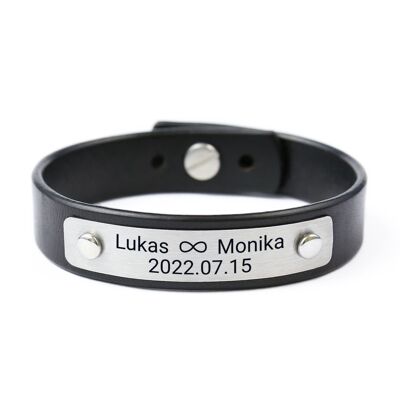 Black Leather Bracelet With A Stainless Steel Detail