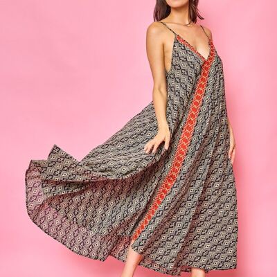 Long bohemian cotton dress with straps