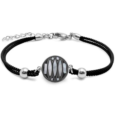 Bracelet en acier coton noir - email et nacre