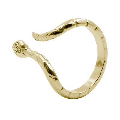 Adjustable steel ring - gold snake PVD