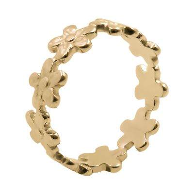 Adjustable steel ring - gold PVD flowers