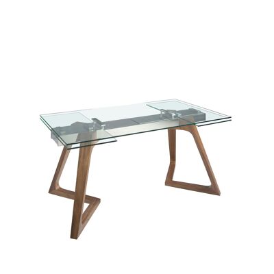 Table à manger rectangulaire extensible de design moderne avec plateau en verre trempé 1115