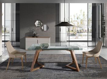 Table à manger rectangulaire extensible de design moderne avec plateau en verre trempé 1115 3