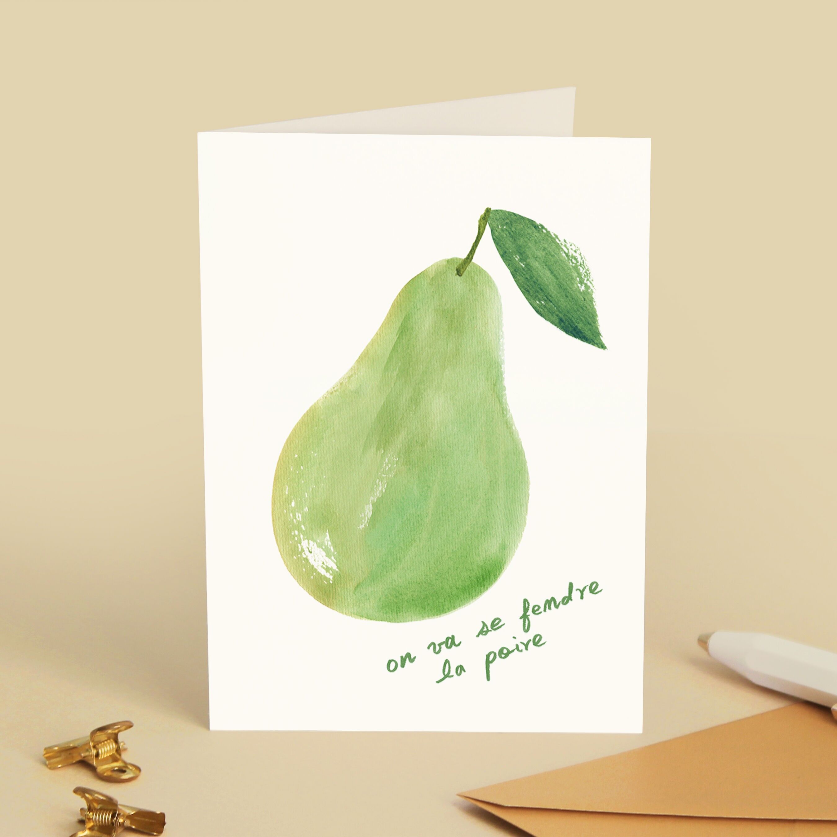 Tarjeta de felicitación con frutas "Divirtámonos" - Amistad, humor, juegos de palabras, para cualquier ocasión - Ilustración en acuarela - Mensaje en francés