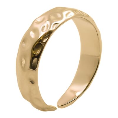 Adjustable steel ring - gold PVD - hammered