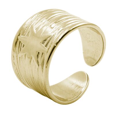 Adjustable steel ring - gold PVD star