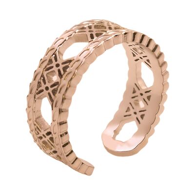 Adjustable steel ring - pink PVD - filigree