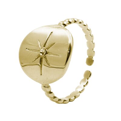 Adjustable steel ring - gold PVD - star