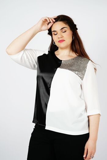 TUNIQUE BLANC NOIR COLOR BLOCK SEQUINS 4