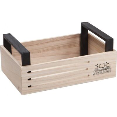 Crate in natural wood and black handles 'MAISON DE CAMPAGNE'