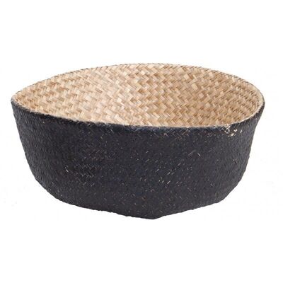 Natural and black hyacinth round basket