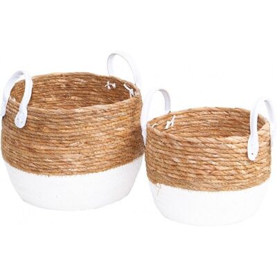 Basket in natural hyacinth/white paper +2 white handles