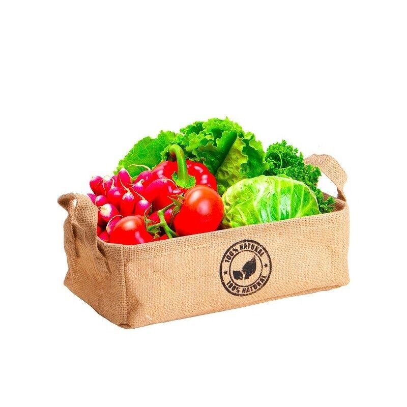 Cesto rettangolare in juta e 2 manici/logo foglia